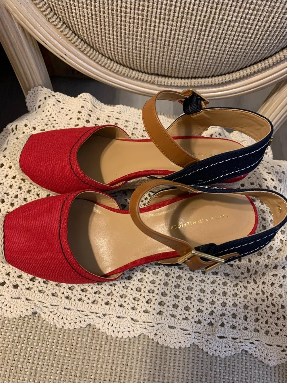 Tommy Hilfiger Red Canvas Nilsa Espadrille Wedge Sandals size 7 1/2